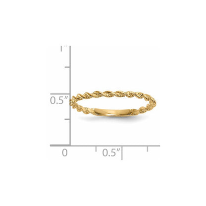 14K Yellow Gold Polished Twisted Rope Ring Size 7