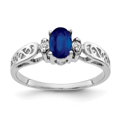 14k White Gold 6x4mm Oval Sapphire AA Diamond ring