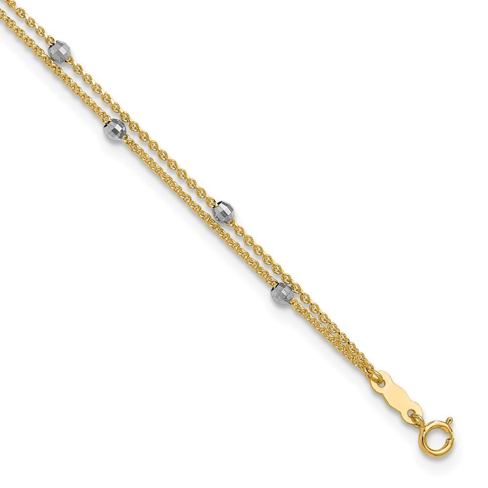 14K Two-tone 2-Strand Chain with Mirror Beads 10" Anklet