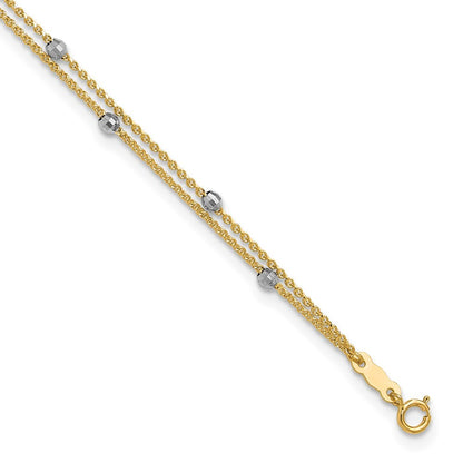 14K Two-tone 2-Strand Chain with Mirror Beads 10" Anklet
