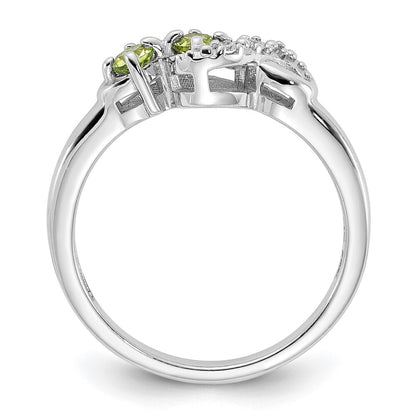 Sterling Silver Rhodium-plated Peridot and CZ Swirl Ring Size 6