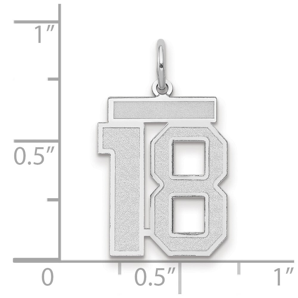 14k White Gold Medium Satin Number 18 Charm Pendant for Women