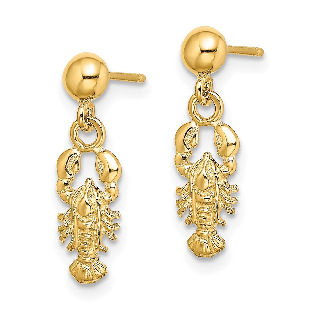 14k Yellow Gold Lobster Dangle Earrings Gift for Women