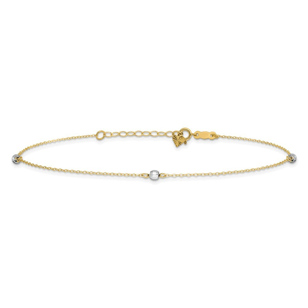 14k Two-tone Mirror Beads 3-Station 10" Anklet