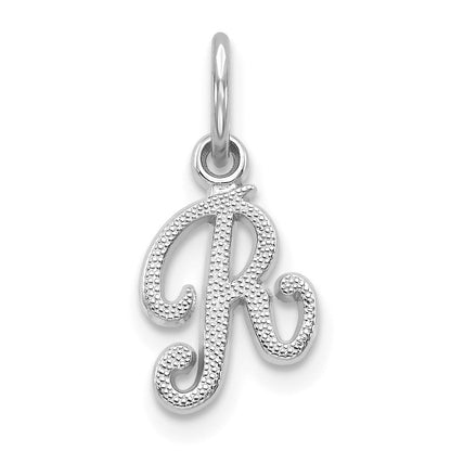 14K White White Gold Casted Script Letter R Initial Charm