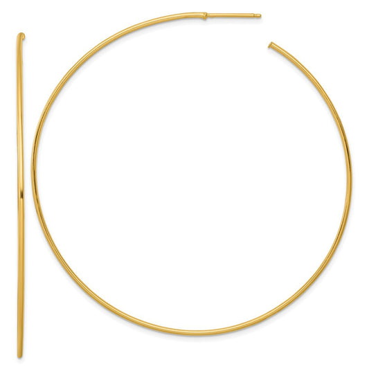 14k Yellow Gold Polished 1.2 x 70mm Solid C-Hoop Earrings