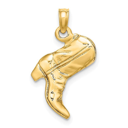 14k Yellow Gold 3-D Cowboy Boot Charm Pendant for Women