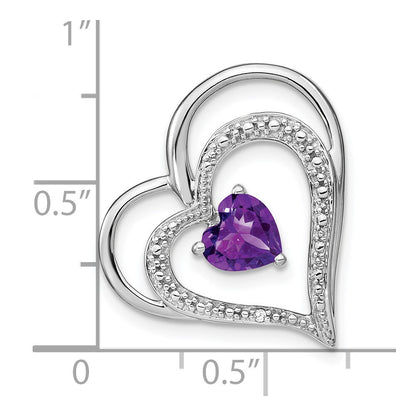 14k White Gold Amethyst and Diamond Heart Chain Slide Pendant for Women