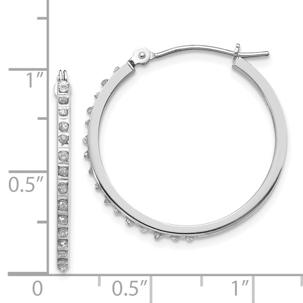 14k White Gold Diamond Fascination Round Hinged Hoop Earrings Gift for Women