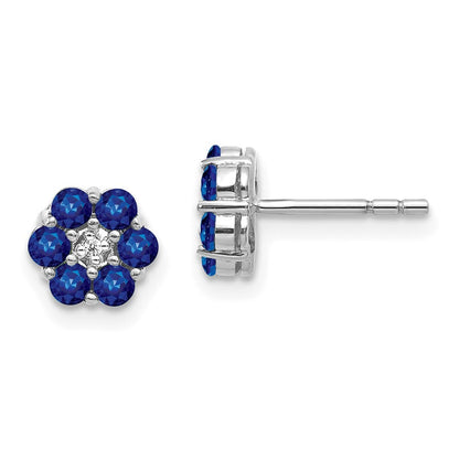 14k White Gold Polished Sapphire and Diamond Stud Earrings