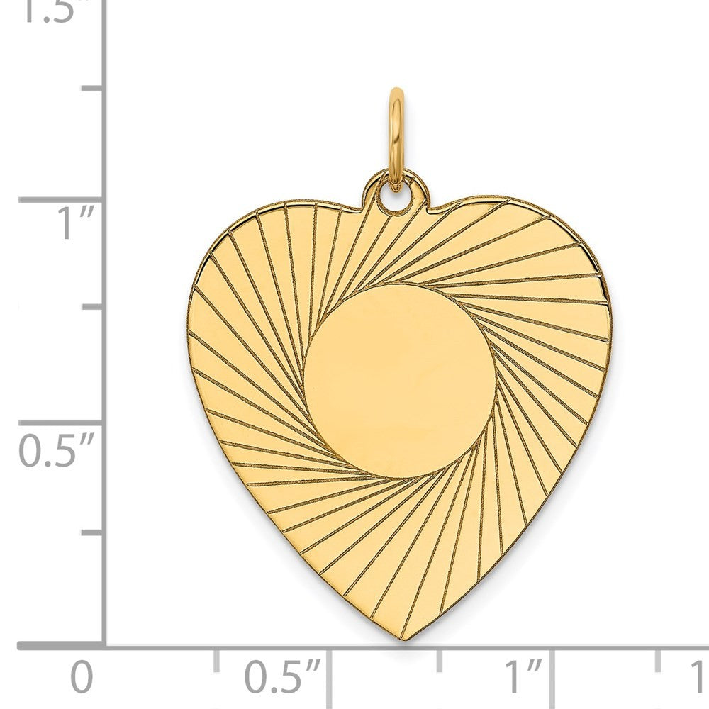 14k Yellow Gold Etched .018 Gauge Engravable Heart Disc Charm