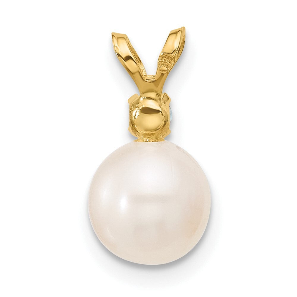 14k Yellow Gold 7-7.5mm Freshwater Cultured Pearl & Swiss Blue Topaz Pendant