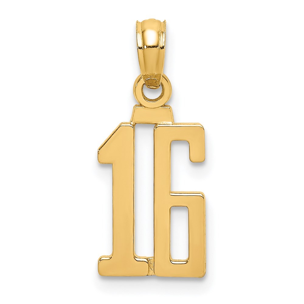 14k Yellow Gold Polished Number 16 Pendant