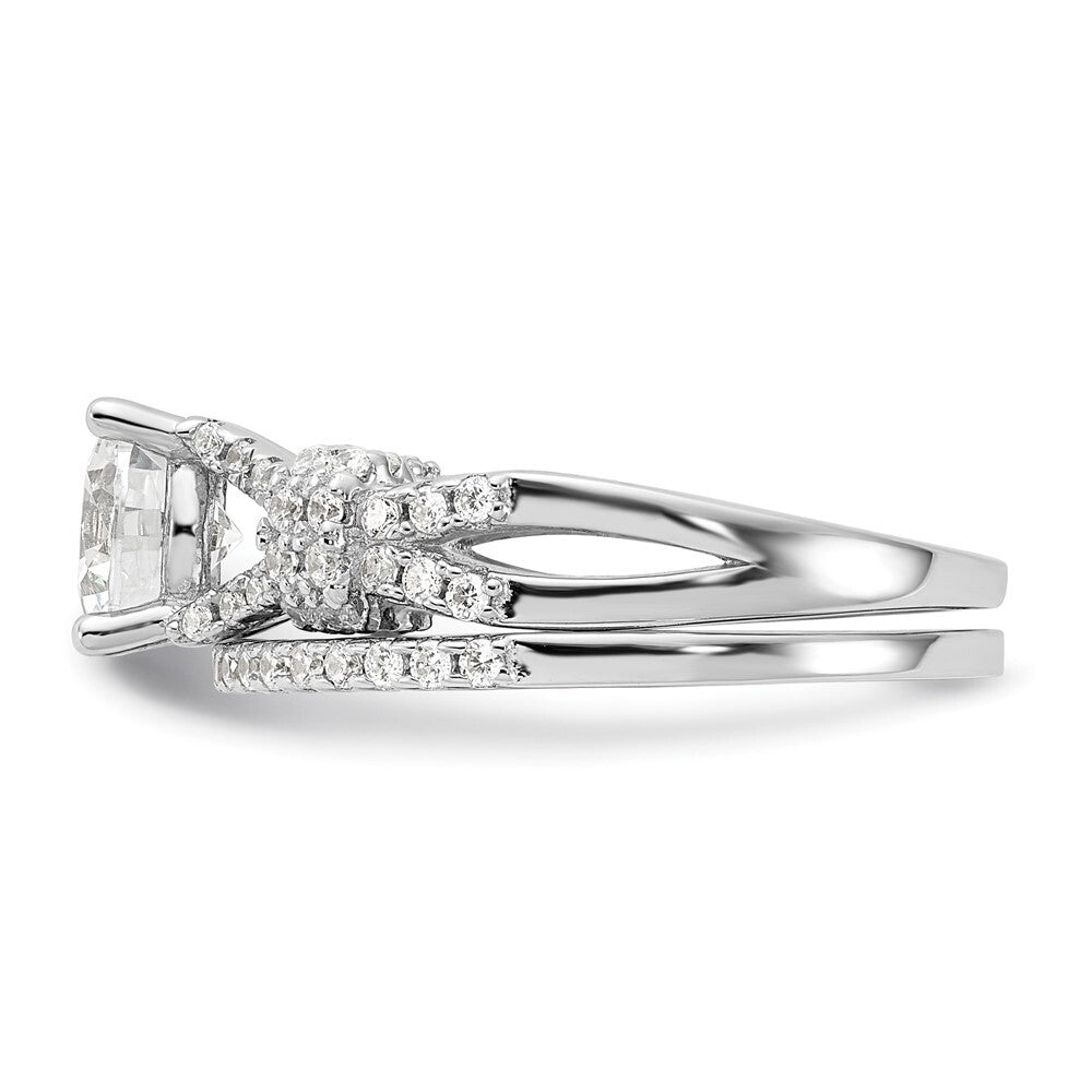 Sterling Silver Rhodium-plated Polished CZ Engagement and Band Set Size 8