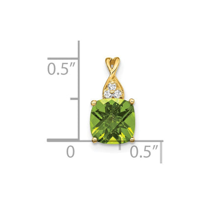 14k Yellow Gold Checkerboard Peridot and Diamond Pendant