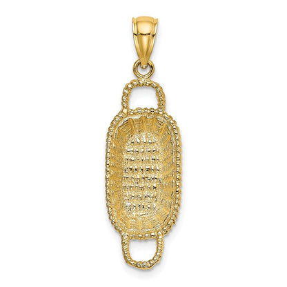14k Yellow Gold 3-D 2 Handles Rectangular Basket Charm Pendant