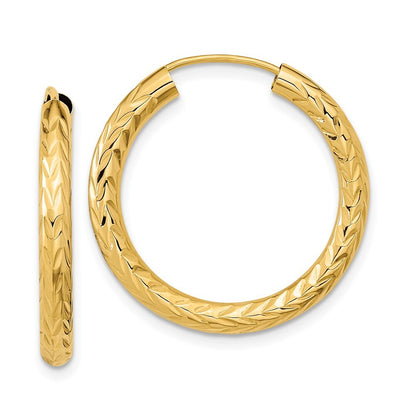14k Yellow Gold Polished & Diamond-Cut Endless Hoop Earrings Gift for Women