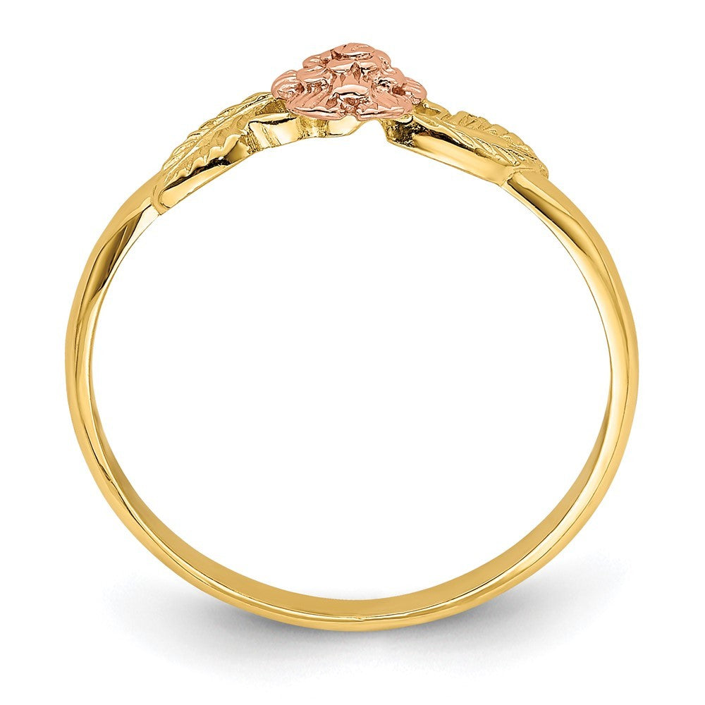14k Two Tone Gold Diamond-Cut Leaves Flower Ring