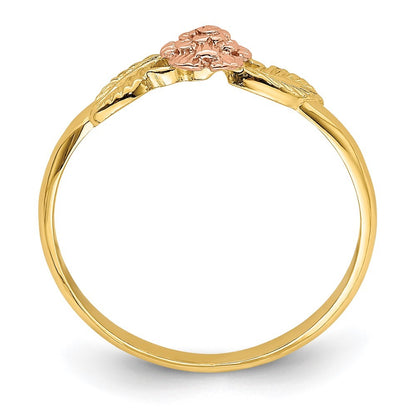 14k Two Tone Gold Diamond-Cut Leaves Flower Ring