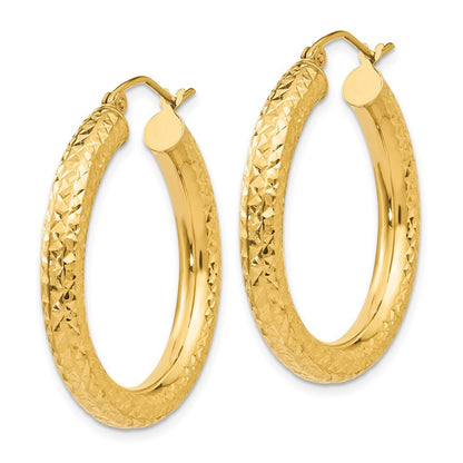 14k Yellow Gold Diamond-cut 4mm Round Hoop Earrings