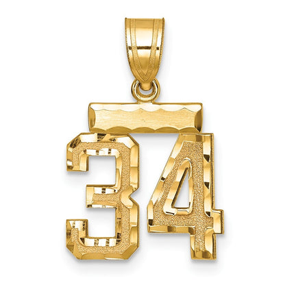 14k Yellow Gold Small Brushed Diamond-cut Number 34 Charm Pendant for Women