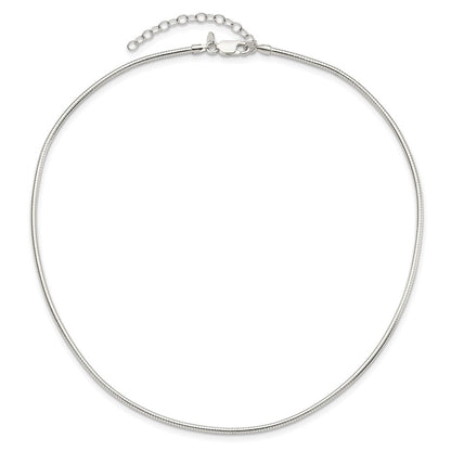 Sterling Silver Round 2mm w/2in. Ext Neckwire Chain Necklace