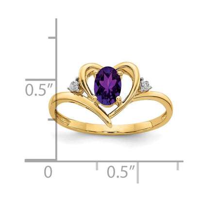 14K Yellow Gold Amethyst and Diamond Heart Ring