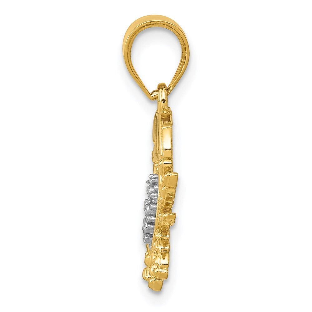 14k Yellow Gold with Rhodium Diamond-Cut Crab Pendant for Women