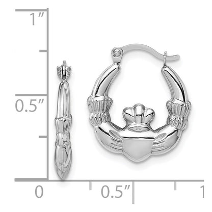 14k White Gold Claddagh Hoop Earrings Gift for Women
