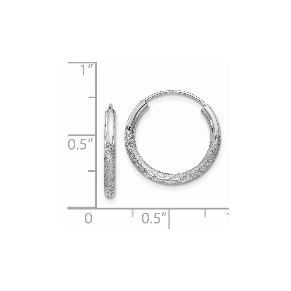 14k White Gold 2mm Diamond-cut Endless Hoop Earrings Gift for Women