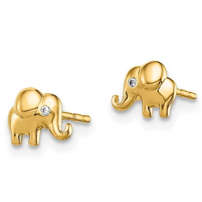 14k Yellow Gold Cubic Zirconia Accent Elephant Stud Earrings Gift for Women