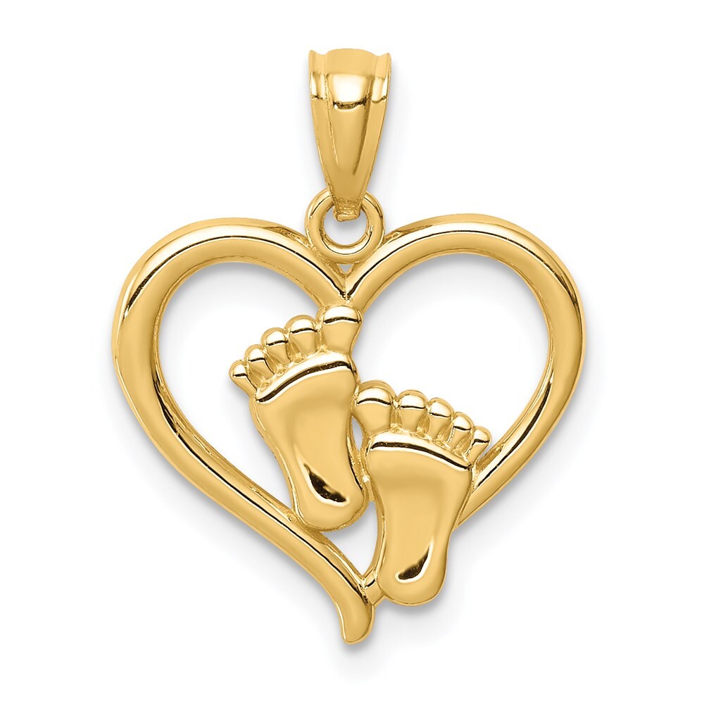 14k Yellow Gold Baby Feet in a Heart Pendant for Women