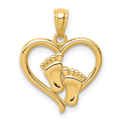 14k Yellow Gold Baby Feet in a Heart Pendant for Women