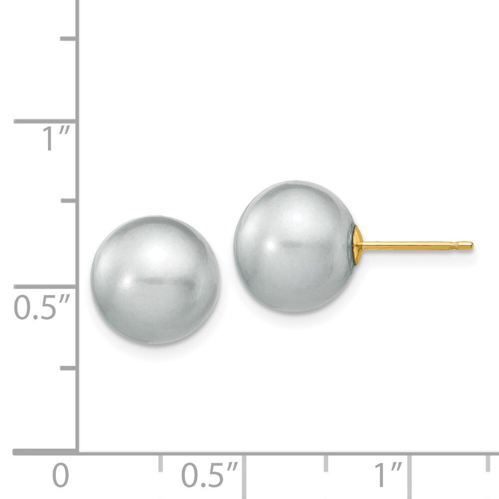 14k Yellow Gold 10-11mm Grey Round Freshwater Cultured Pearl Stud Earrings