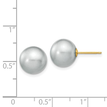 14k Yellow Gold 10-11mm Grey Round Freshwater Cultured Pearl Stud Earrings
