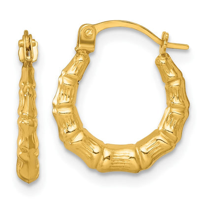 14k Yellow Gold Polished Bamboo Hoop Earrings Gift for Women