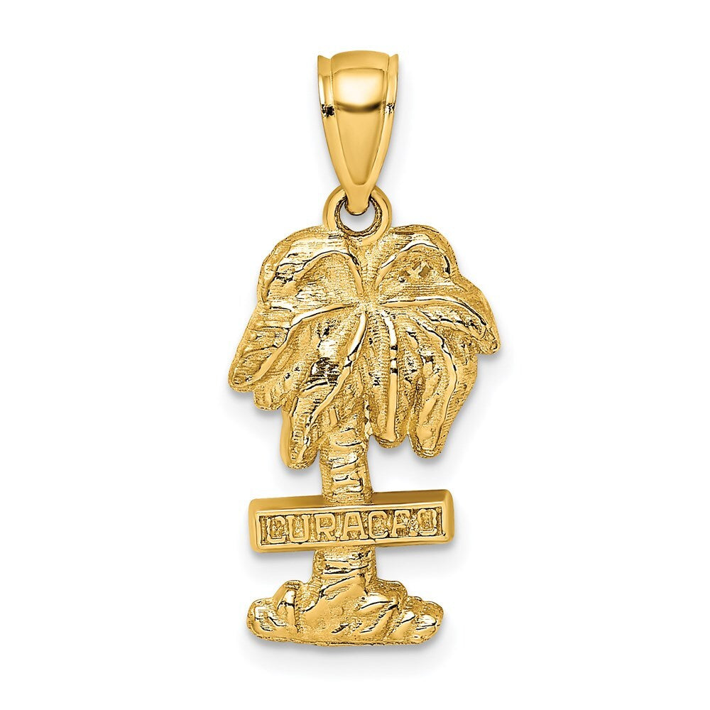 14k Yellow Gold 2-D CURACAO On Palm Tree Charm
