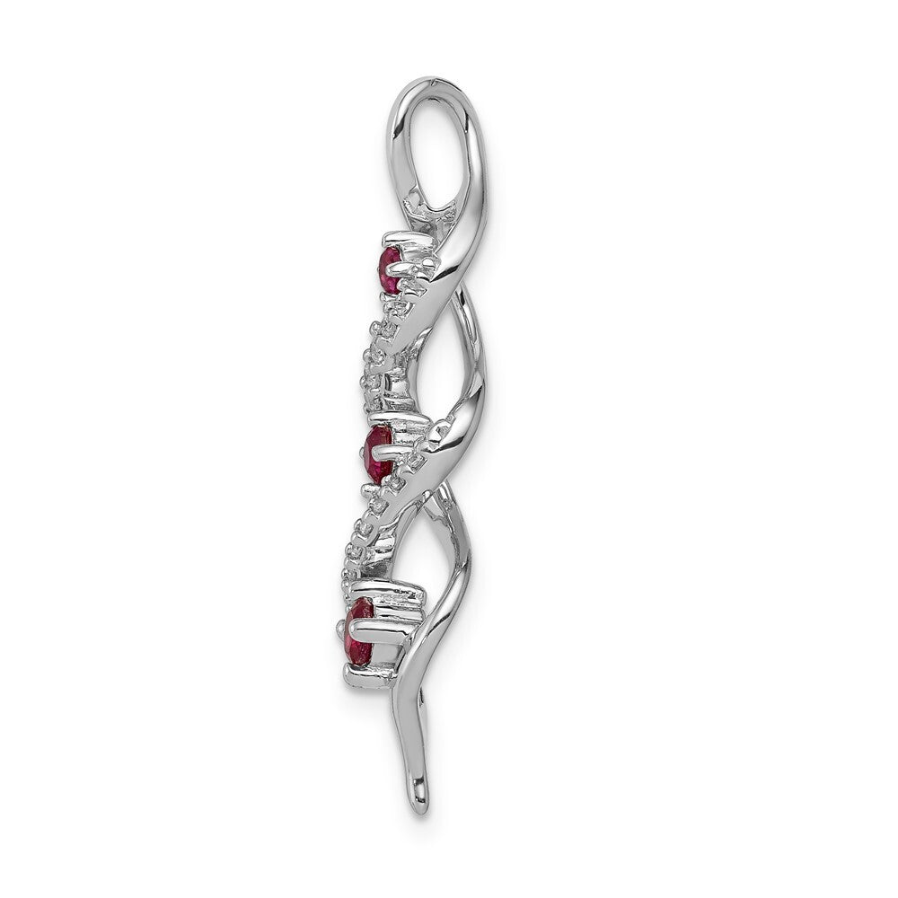 14k White Gold Diamond and .25 Ruby Twisted 3-stone Chain Slide Pendant