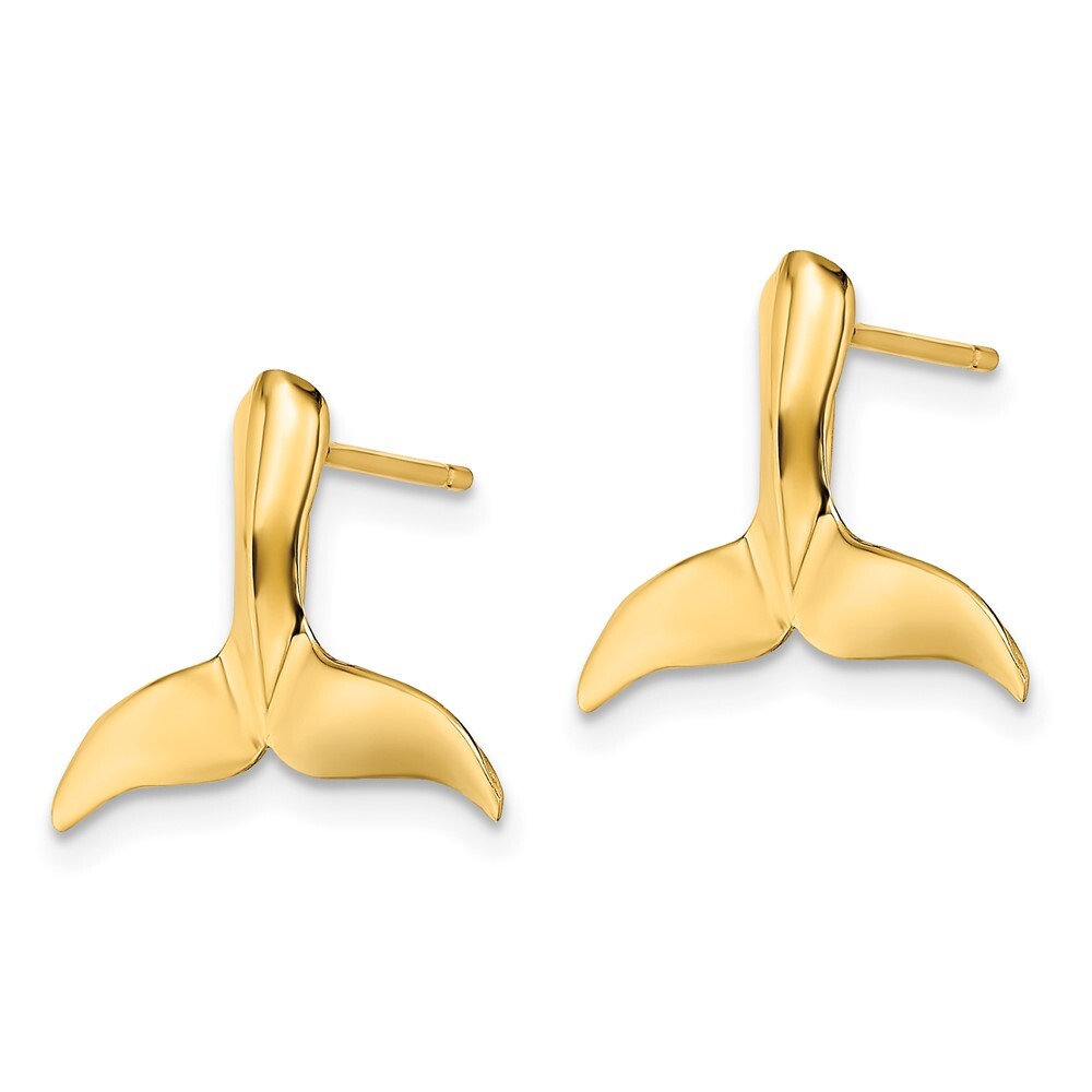 14k Yellow Gold 2-D Whale Tail Stud Earrings Gift for Women