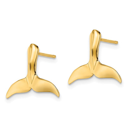 14k Yellow Gold 2-D Whale Tail Stud Earrings Gift for Women