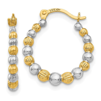 14k Yellow Gold & Rhodium Beaded Hoop Earrings