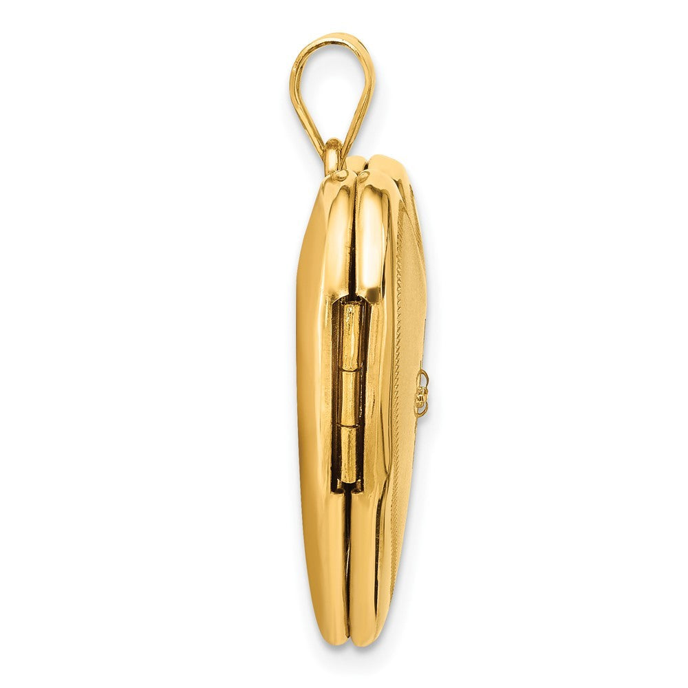 14k Yellow Gold Satin and Polished Diamond Star 24mm Heart Locket