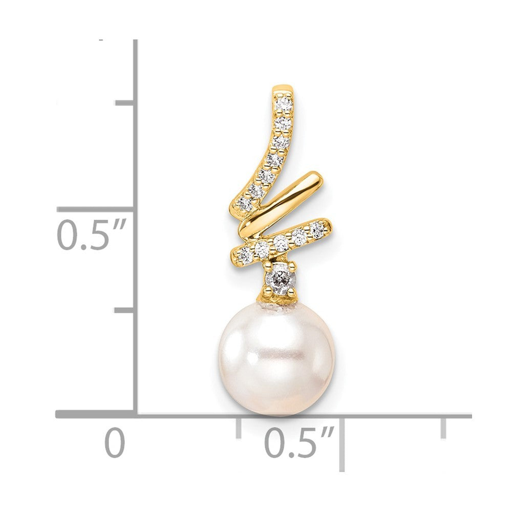 14k Yellow Gold Polished 1/10 Ct Diamond & Freshwater Cultured Pearl Chain Slide