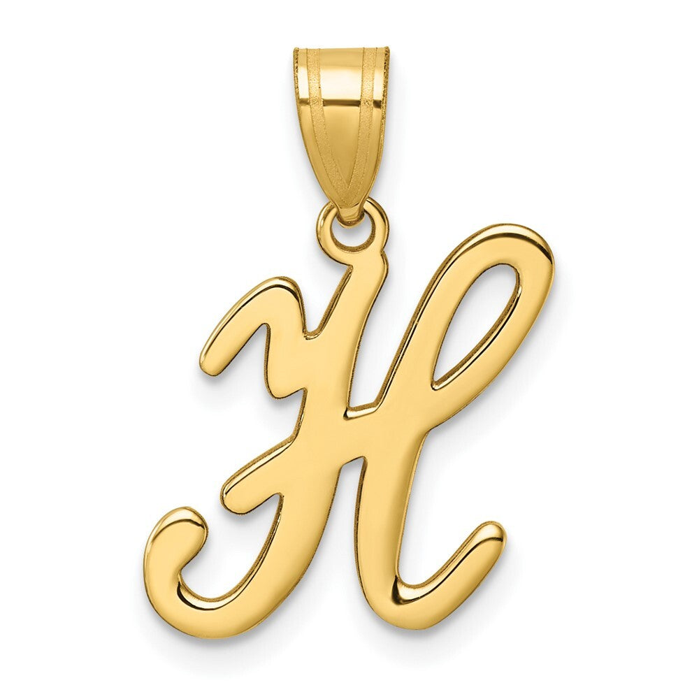 14k Yellow Gold Script Letter H Initial Pendant for Women