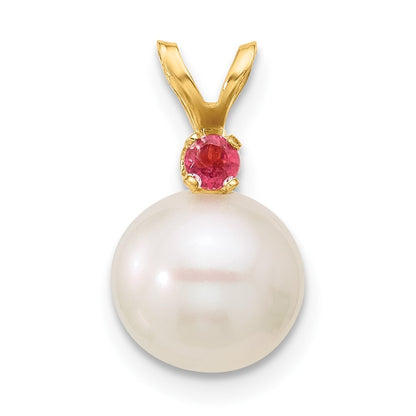 14k Yellow Gold 8-8.5mm White Round Freshwater Cultured Pearl & Peridot Pendant