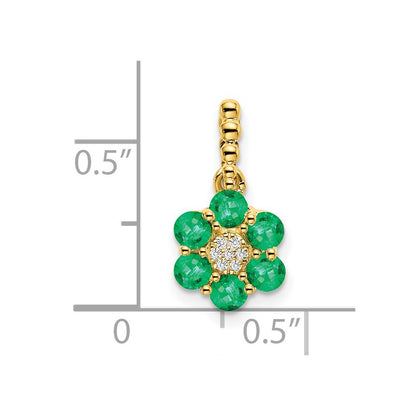 14k Yellow Gold Emerald and Diamond Floral Pendant