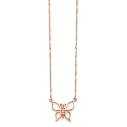 14k Rose Gold Polished Open Butterfly 17 inch Necklace