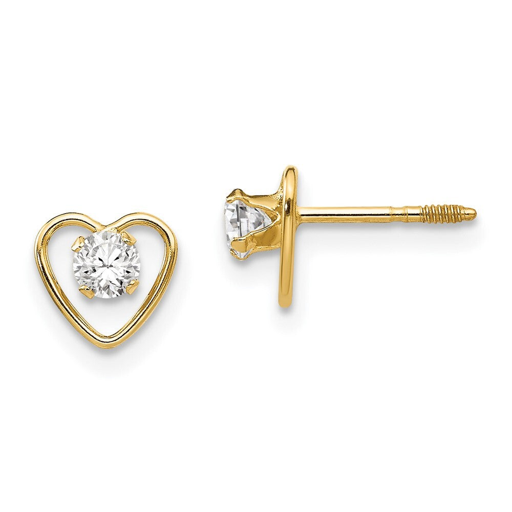 14k Yellow Gold 3mm Genuine White Topaz Birthstone Heart Stud Earrings