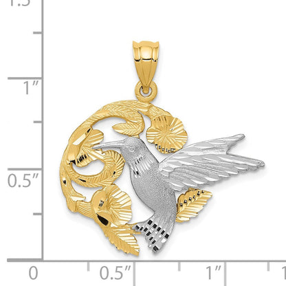 14k Two-tone Gold Hummingbird Charm Pendant for Women
