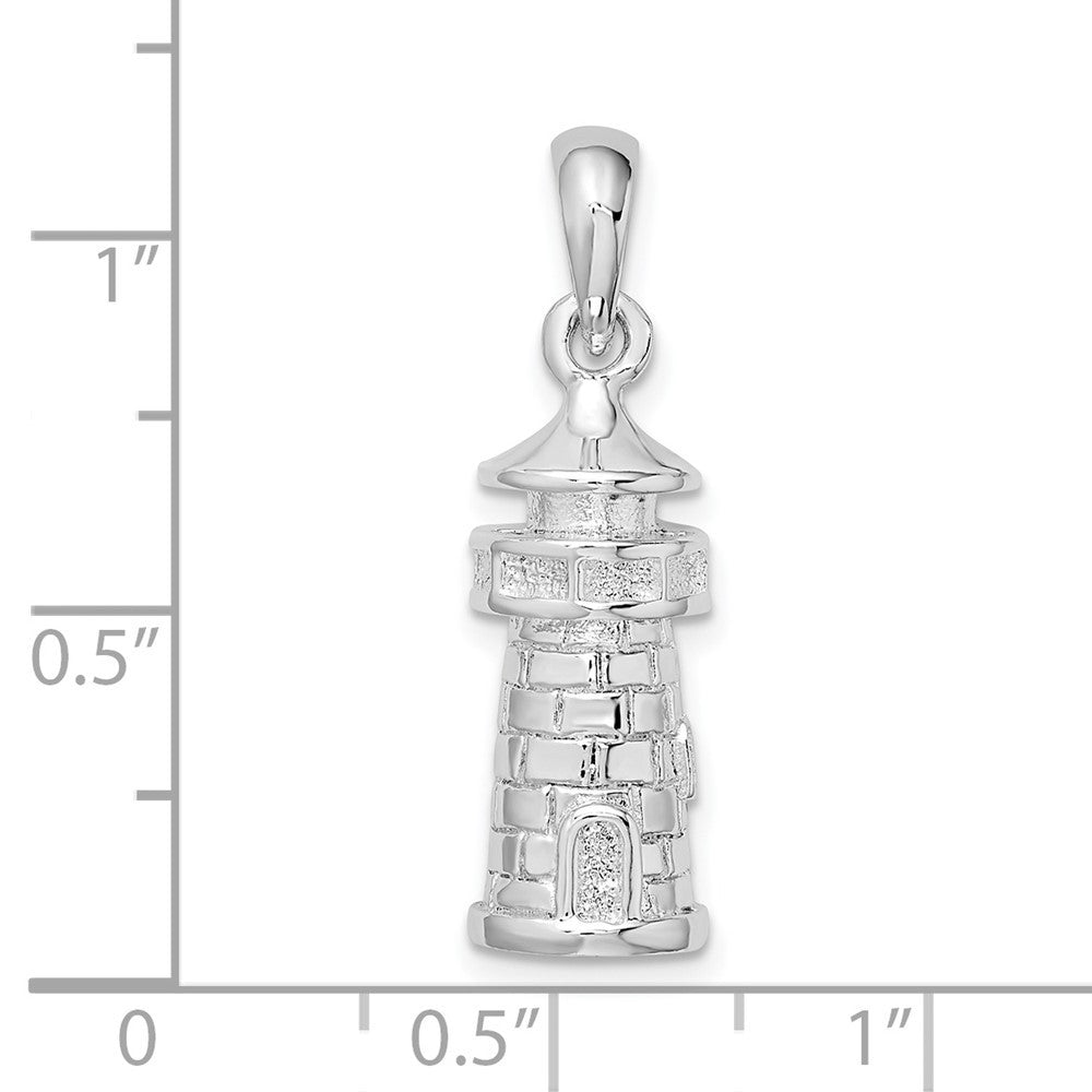 Sterling Silver Rhodium-Plated Polished 3D Lighthouse Pendant